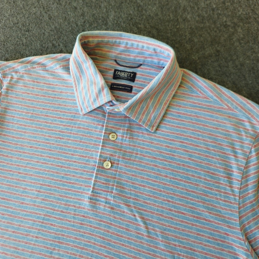 Faherty Reserve Movement Polo Medium Vista View Striped Pima Cotton Stretch EUC